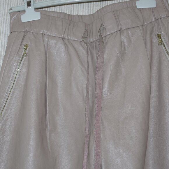 Rebecca Taylor Taupe Beige  leather pants elastic waist hem zip Jogger Size: 2 - Picture 14 of 17